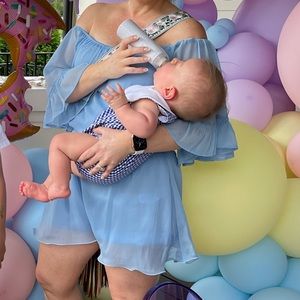 Blue off the shoulder romper